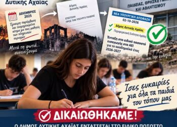 Δικαίωση για τους μαθητές της Δυτικής Αχαΐας – Έγινε δεκτό το αίτημα του Δήμου που είχε τεθεί τον Δεκέμβριο του 2025